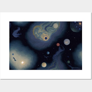 Japanese Nihonga Painting Planets Stars and Galaxies Posters and Art